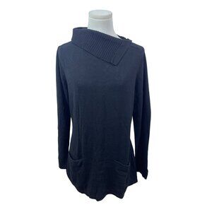 Isaac Mizrahi Live Womens Black Asymmetrical Ribbed Collar Sweater Size S
